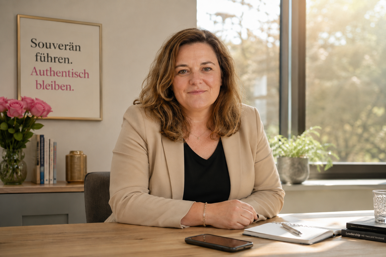 Zufriedene Führungskraft am Schreibtisch